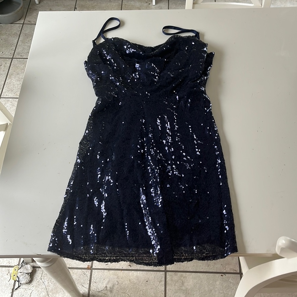 short, sparkly, navy homecoming/party dress never worn in perfect condition